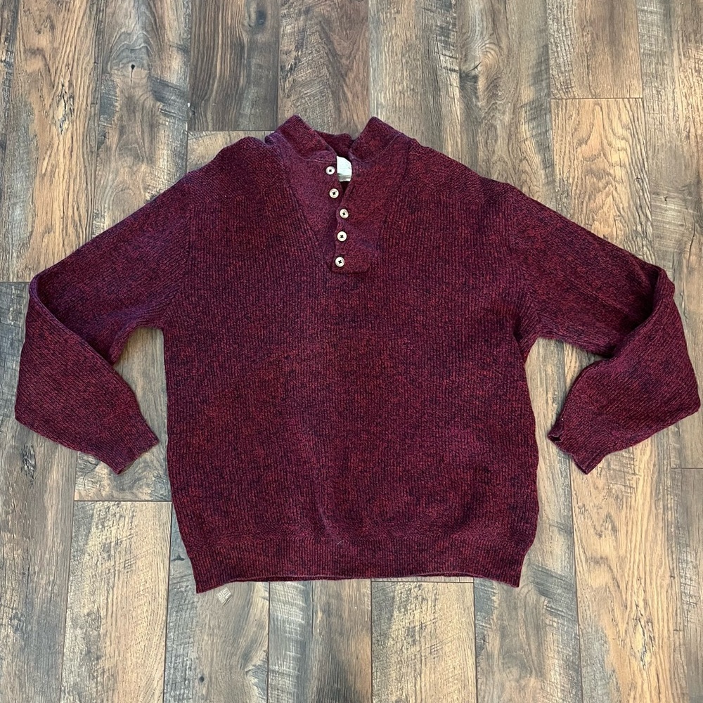 LL Bean men's 100% cotton button Sweater, Red, large/tall